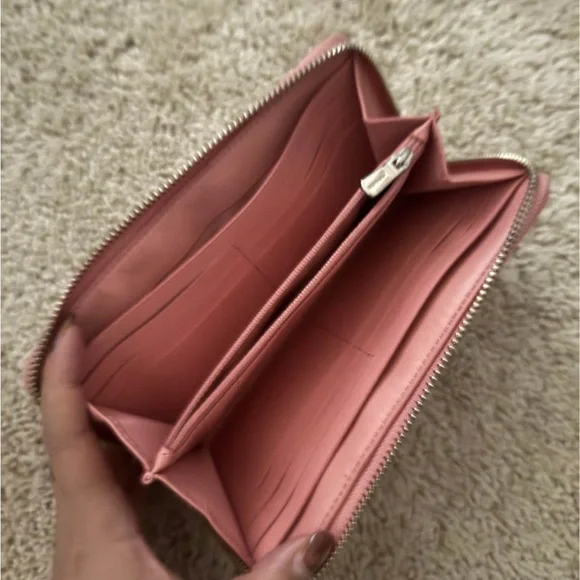 Coach Beige Monogram Zip Wallet with Pink Trim - Picture 3 of 3